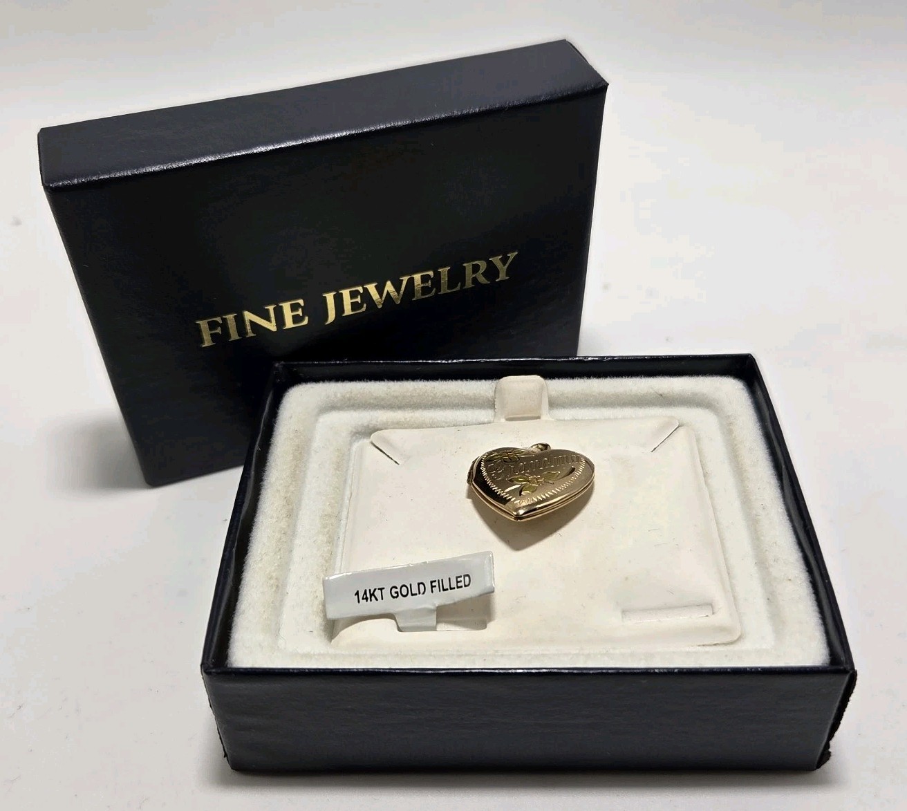 Vintage 14K GF Gold Filled Heart Locket Pendant “Grandma” Floral Engraved W/Box