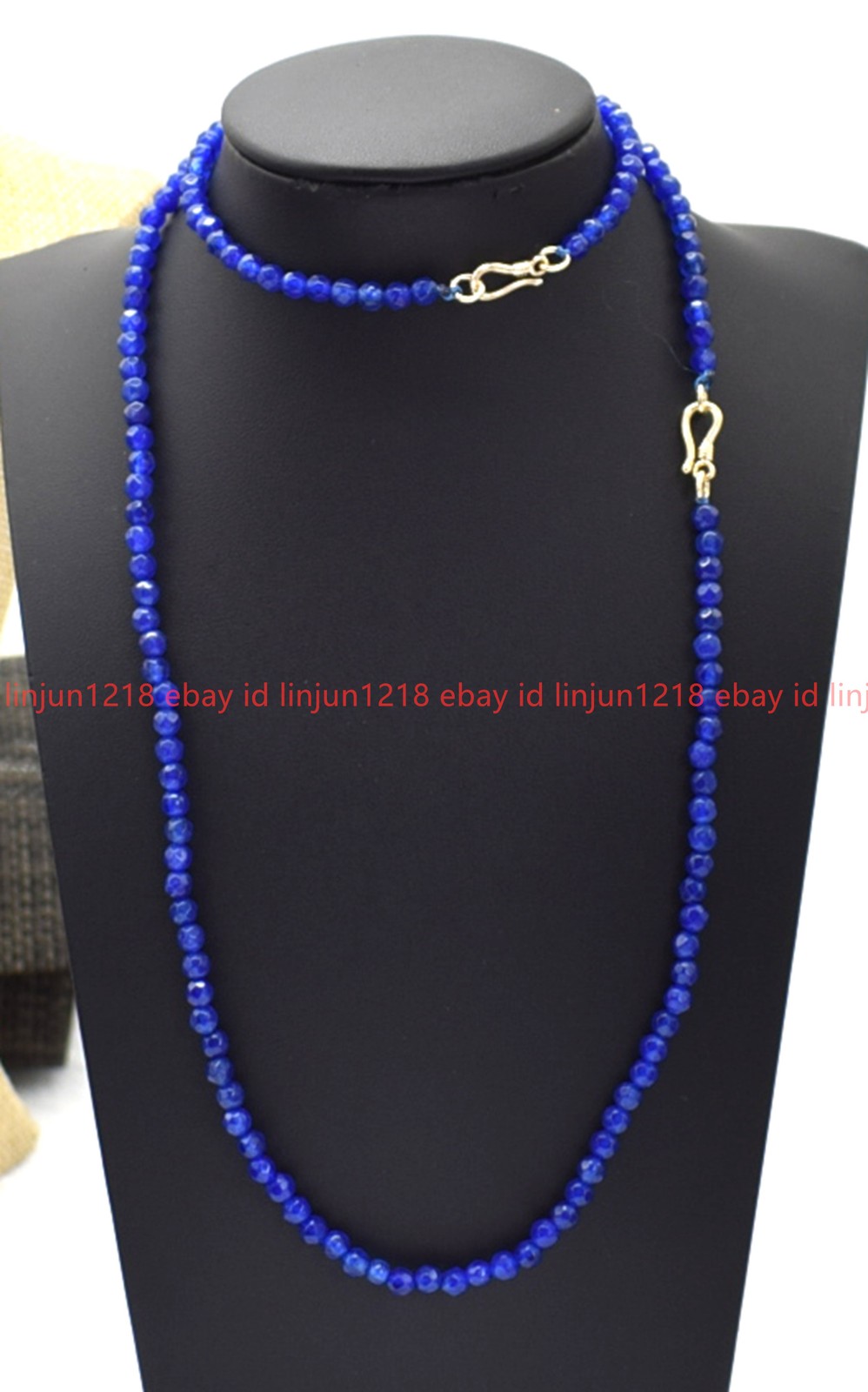 Natural 4mm Faceted Blue Jade Round Gemstone Beaded Necklace Bracelet 18/7.5in