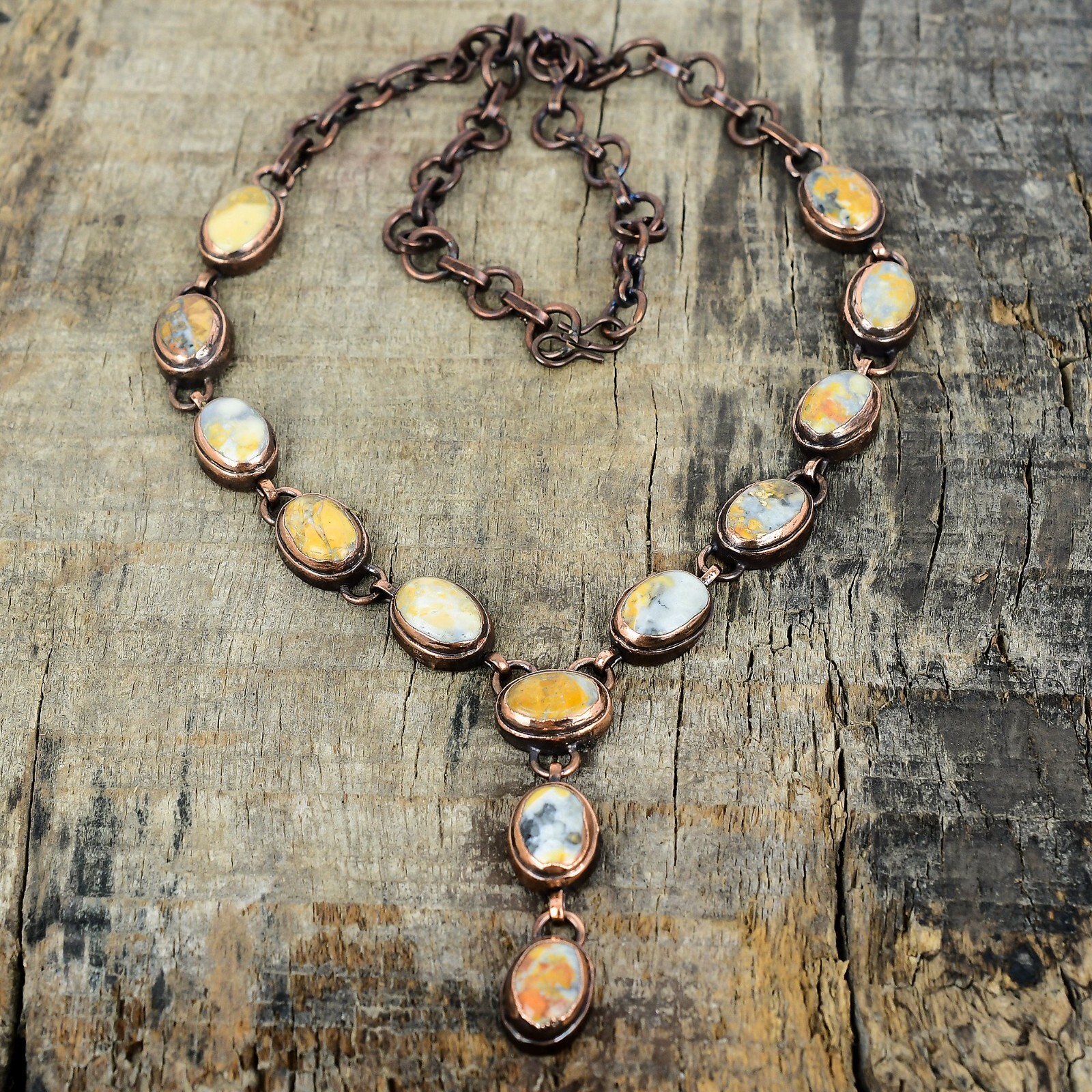 Natural Maligano Jasper Handcrafted Electroformed Chain Necklace Jewelry Copper