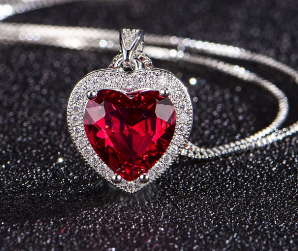 Mother’s Day Gift/Birthday Necklace Red Heart Shape Pendant surround Crystals