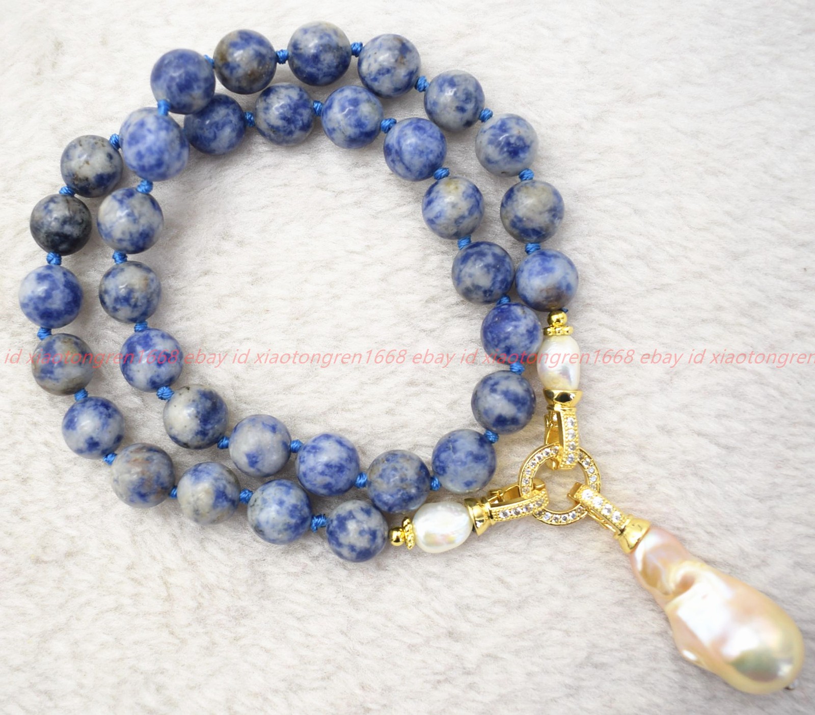 Natural 6/8/10/12mm Blue White Jade White Baroque Pearl Pendant Necklace 16-28in