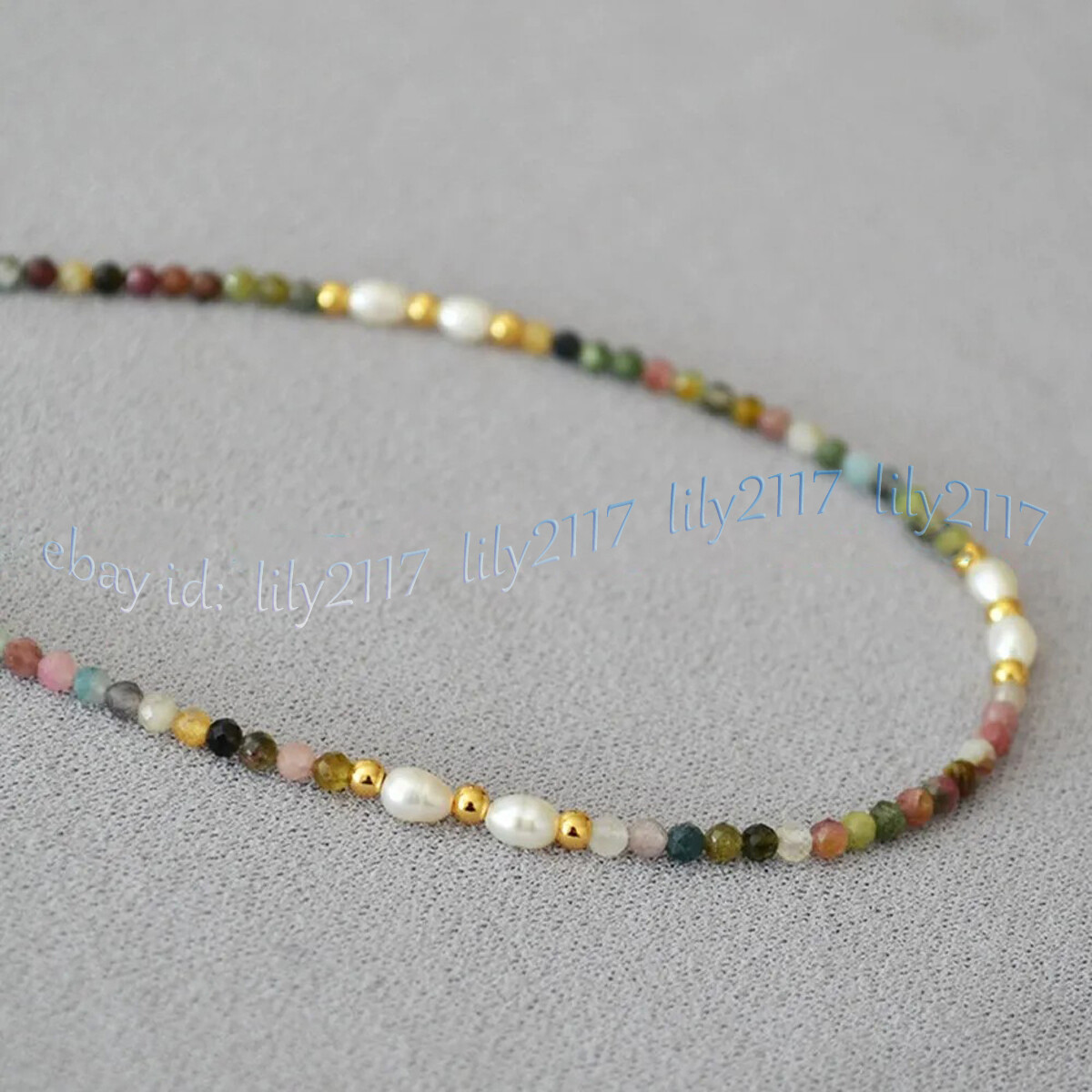 3mm Faceted Multicolor Tourmaline Round Gems Beads Natural White Pearl Necklace