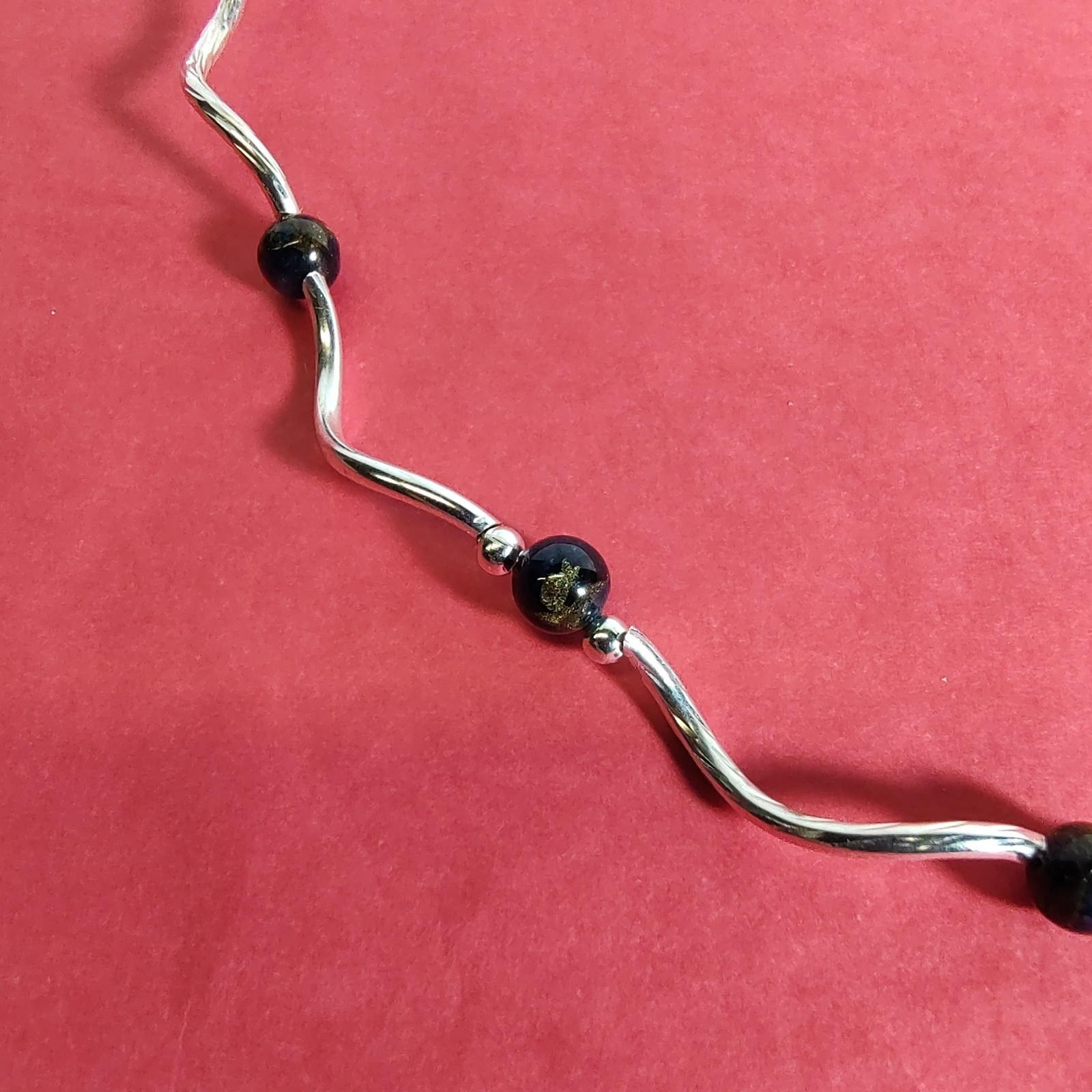 Silver Plated Necklace With Blue Tiger Eye Beads Handmade 20″ Hook & Loop Clasp