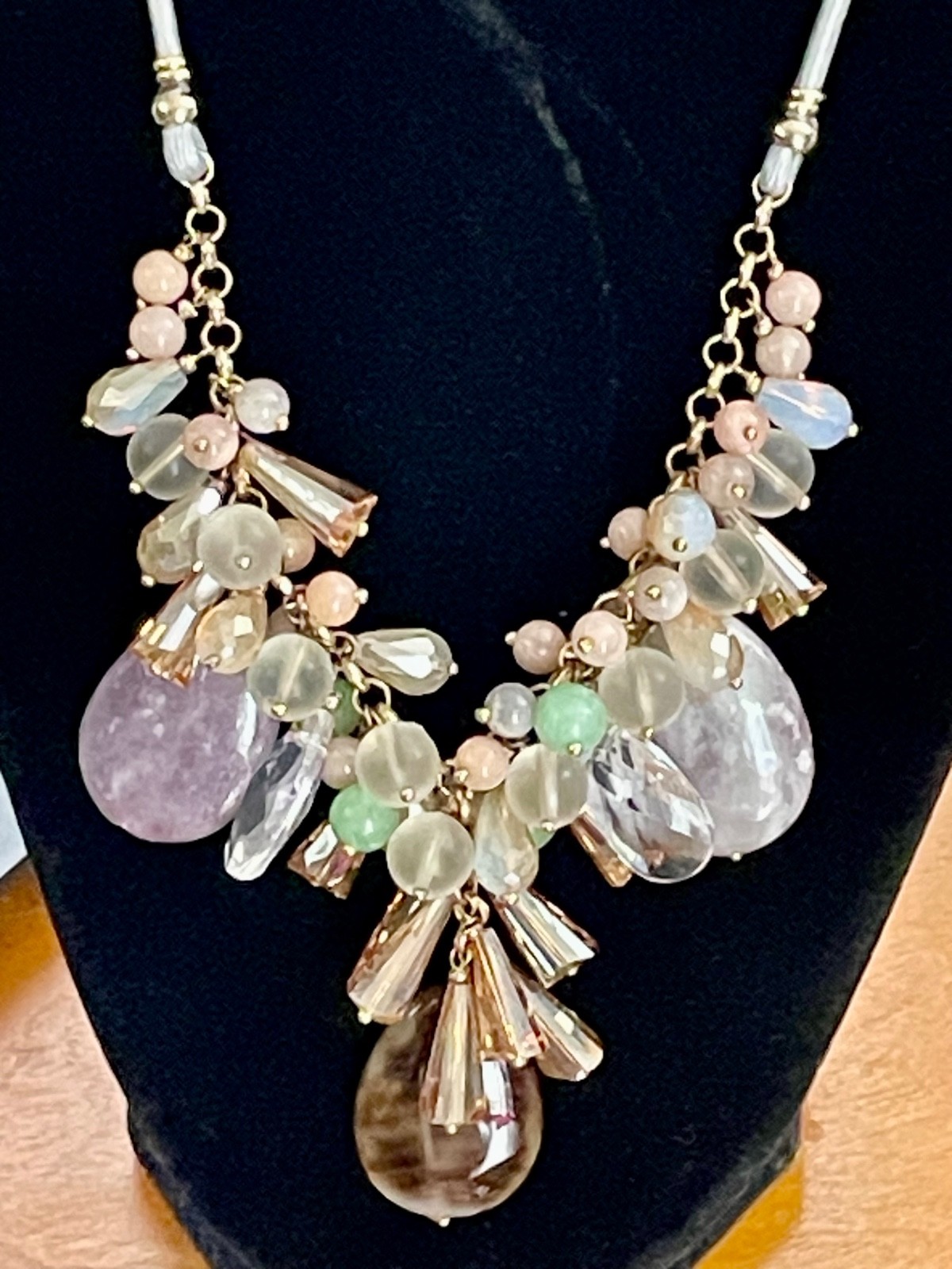 Anthropologie Nakamol Beaded Necklace Crystal Rhinestone Natural Stone Drops