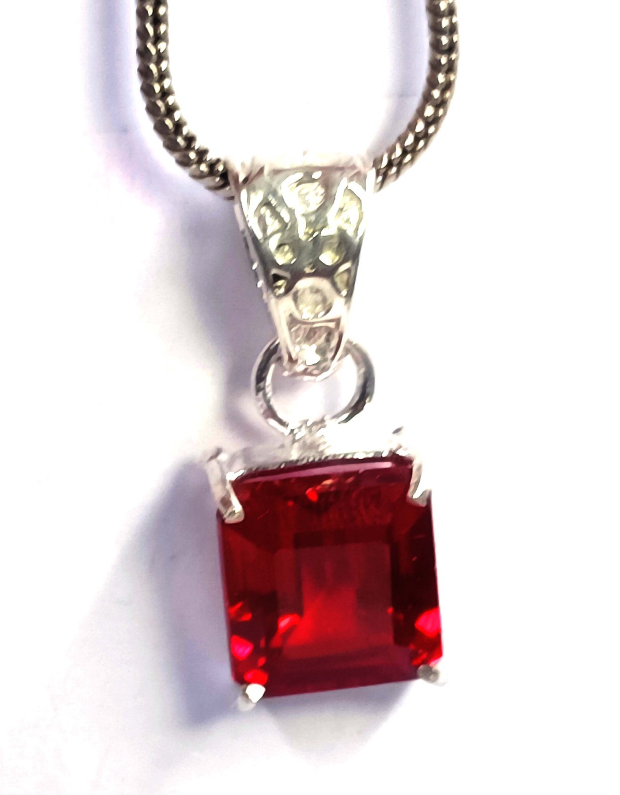 21 Ct Natural Red Ruby Emerald Cut Certified 925 Sterling Silver Free Chain 6FGT