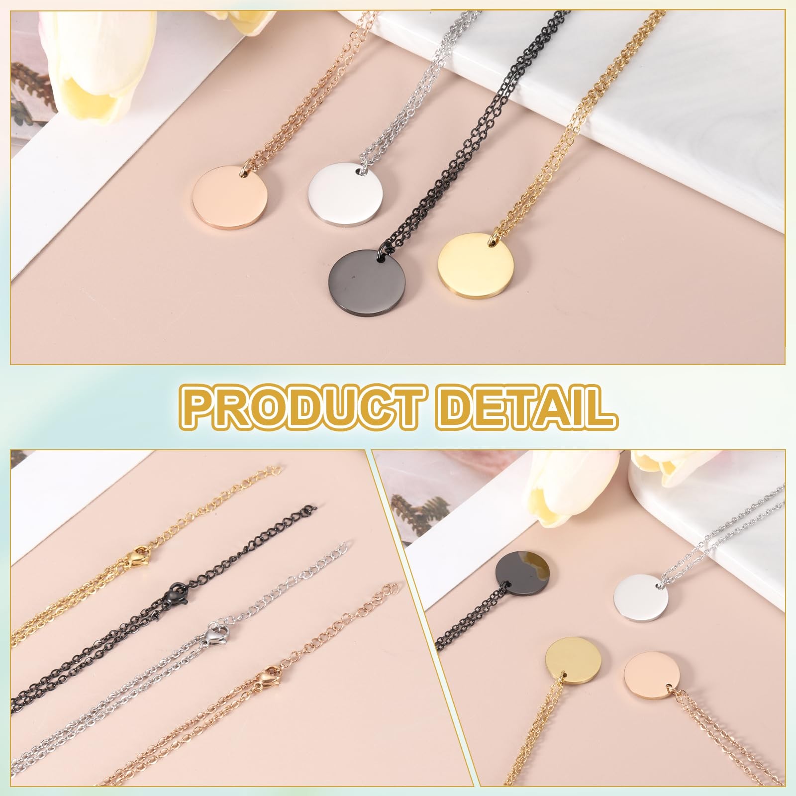 Stainless Steel Round Pendant Necklace for Men and Women, Stamping Blank Engr…