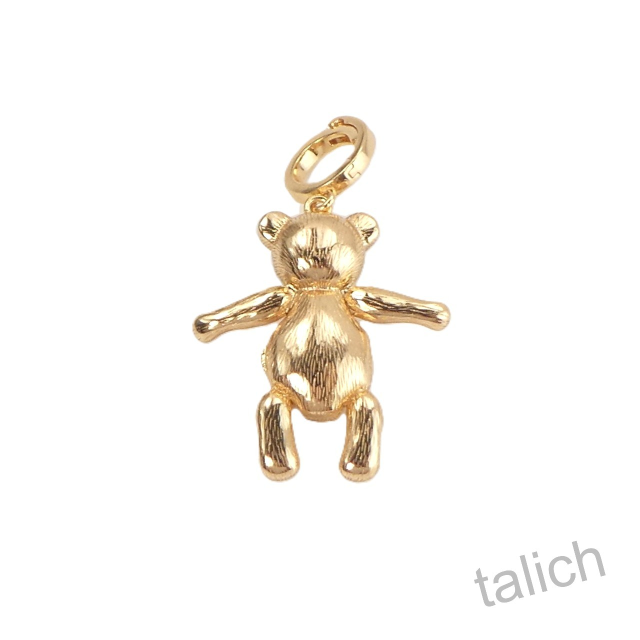 14K Gold Plated Sterling Silver CZ Teddy Bear Locket Charm Pendant Movable Arms