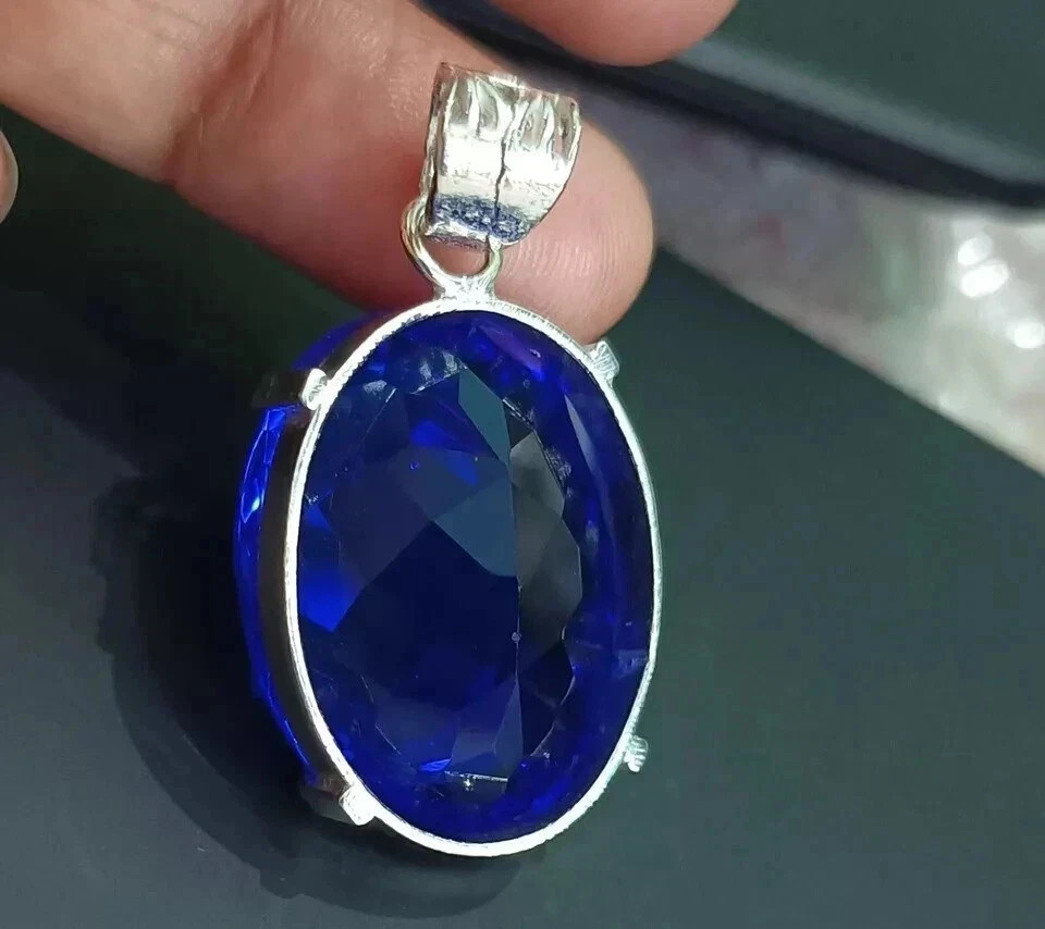 85 CT+ Flawless Deep Blue Tanzanite Pendant 925 Sterling Silver Plated Jewelry