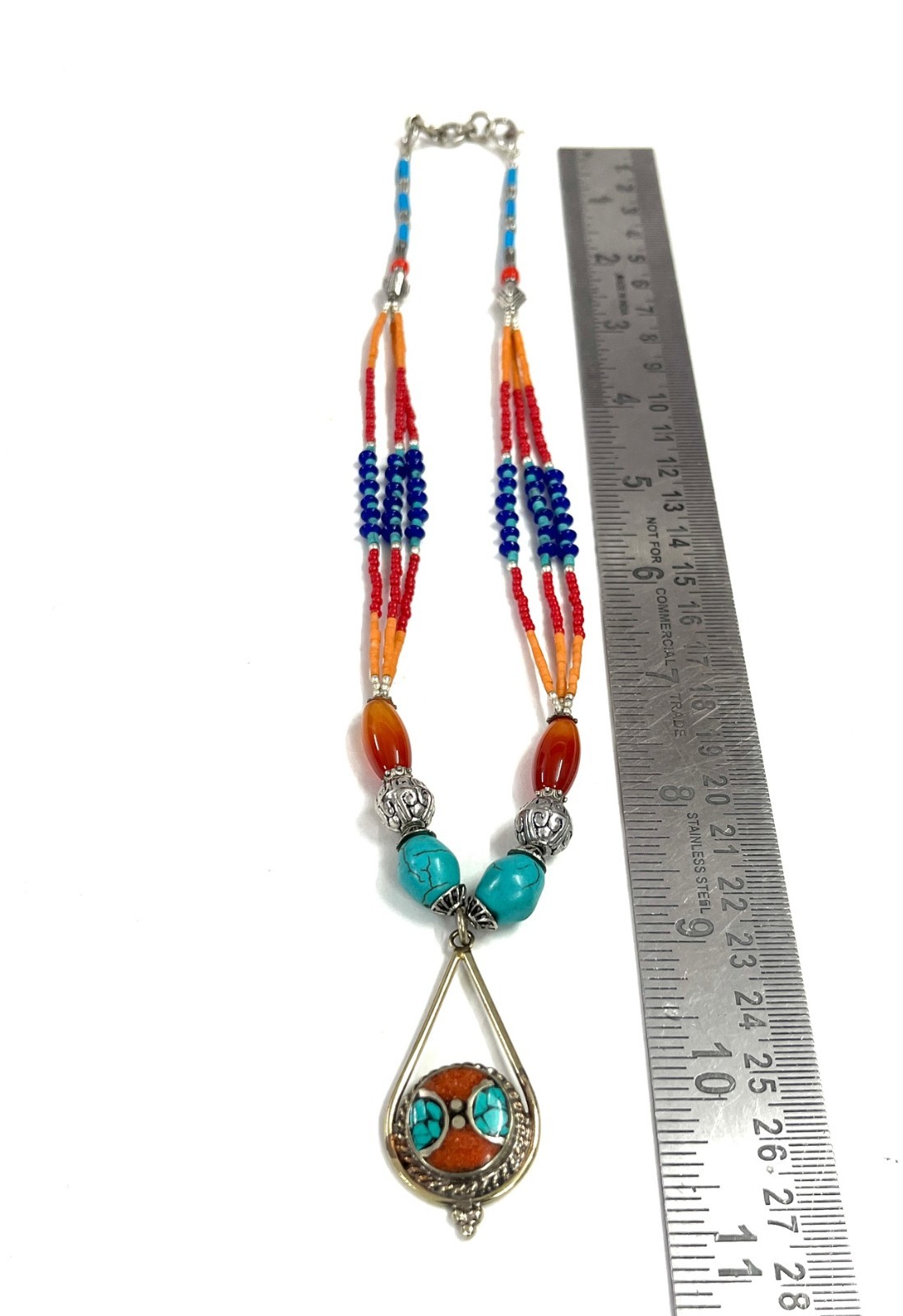 Carnelian Turquoise Coral Gemstone Tibetan Boho Necklace Jewelry, 18 Inc Adjs
