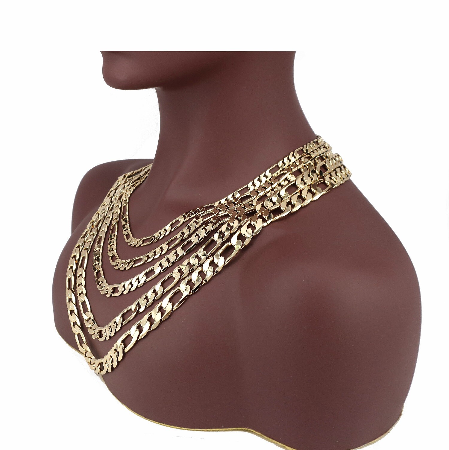 14k Italian Figaro Link Chain Necklace 7mm 8mm 9mm 10mm 12mm Gold Plated