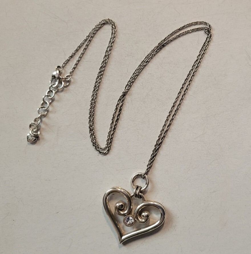 Brighton ALCAZAR HEART Silver Large Thick Open Heart Crystal Long Necklace, NWOT