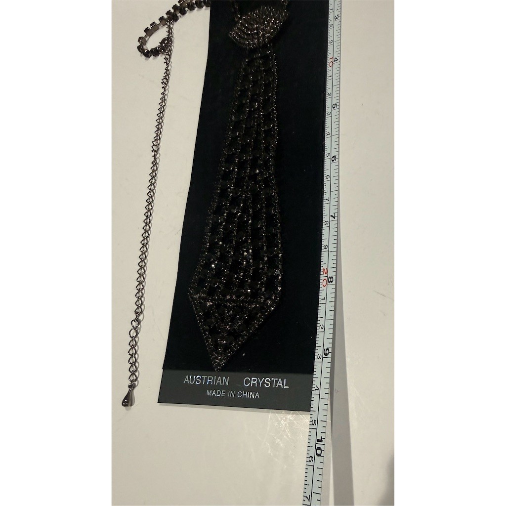 Beauty Collection Necklace Black Unique Crystal Rhinestone Necktie Statement