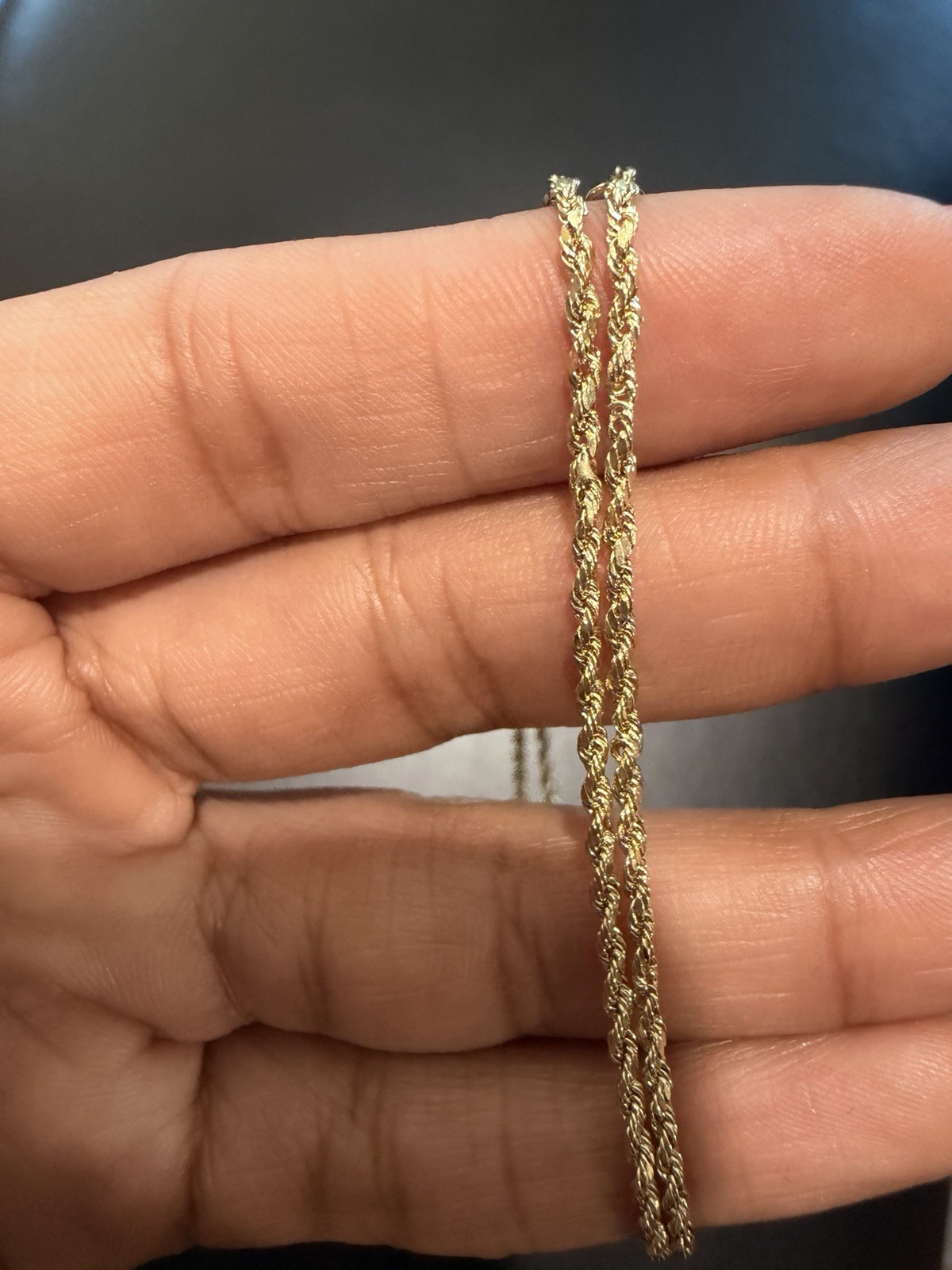 10K Yellow Gold Rope Chain Necklace, Spring Ring Clasp