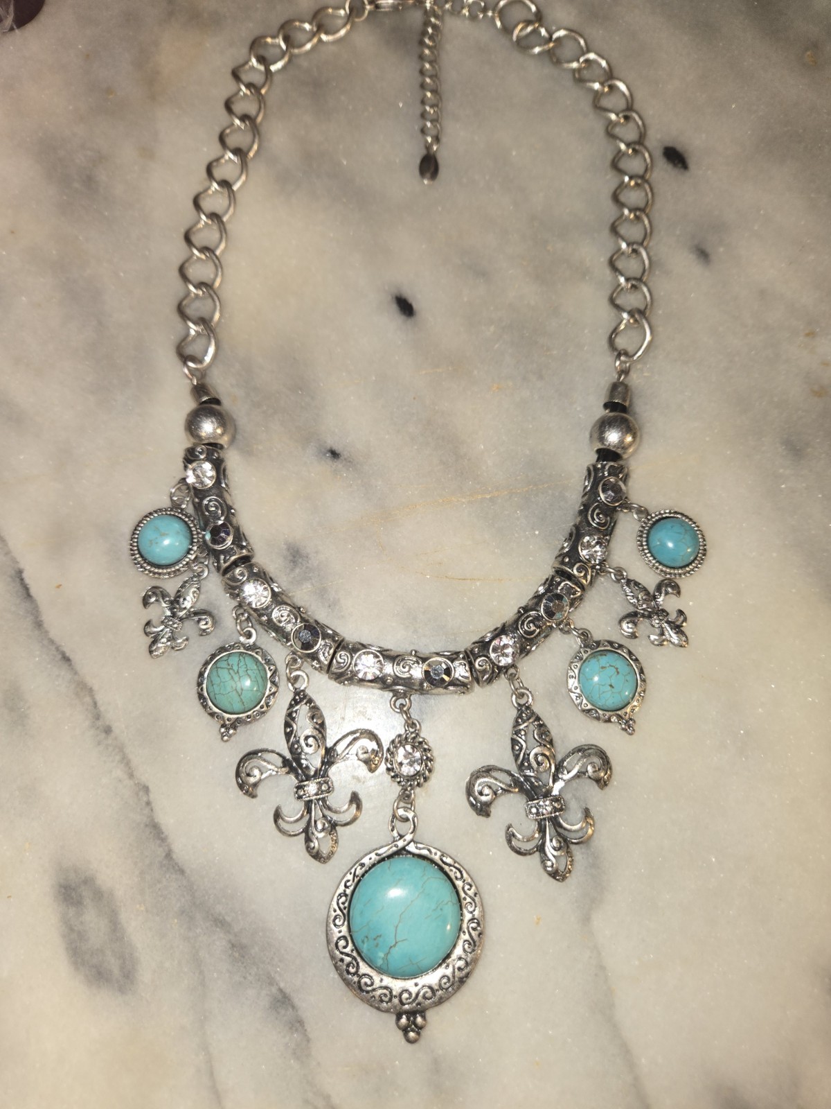 Beautiful Silver And Turquoise Statement Necklace