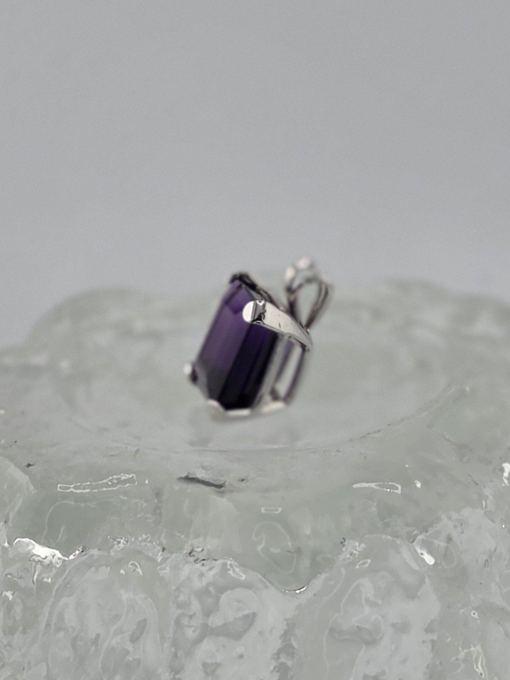14K SOLID White Gold, Large Amethyst, Emerald Cut, Square 12x11mm Pendant