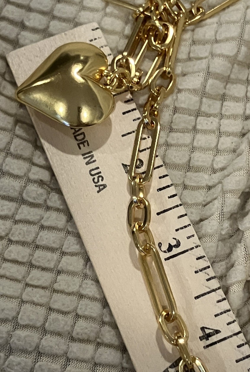 J Crew Puffed Heart Pendant Necklace Chunky Chain 38”