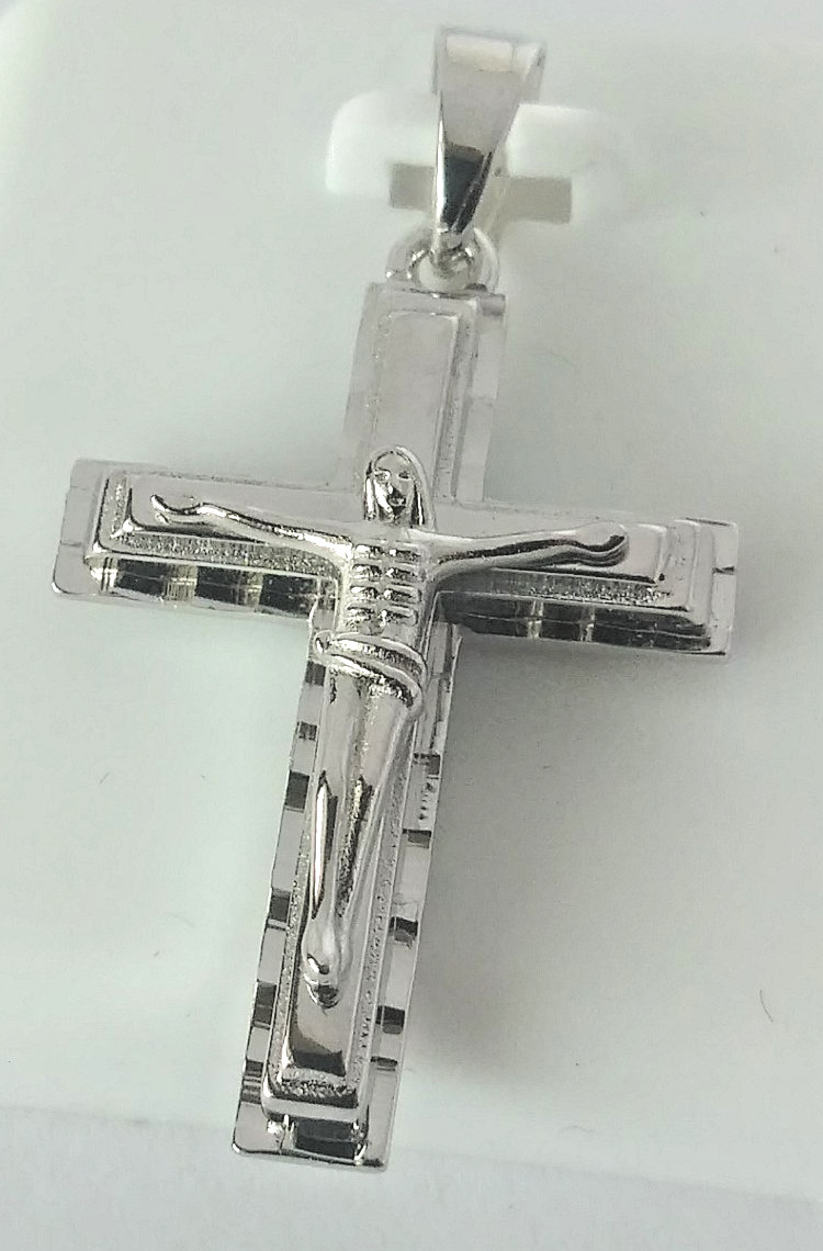 Rhodium Plated 925 STERLING SILVER RELIGIOUS Cross CRUCIFIX Pendant 29x18mm