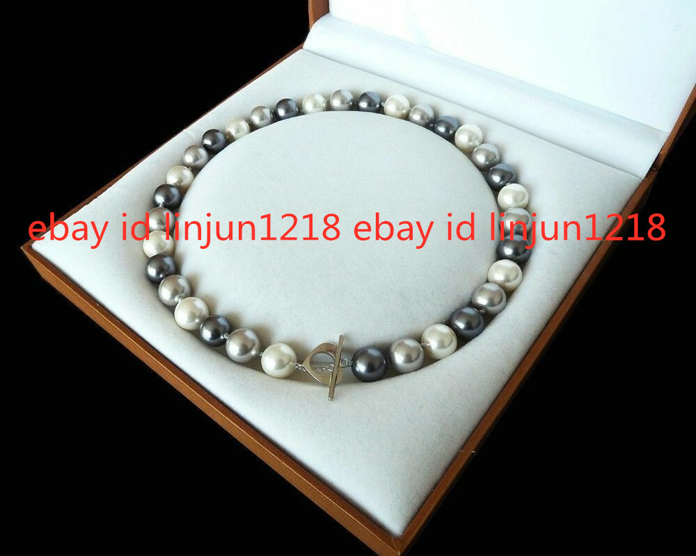 16-36inches Rare Huge 12mm Real Black White Gray South Sea Shell Pearl Necklaces