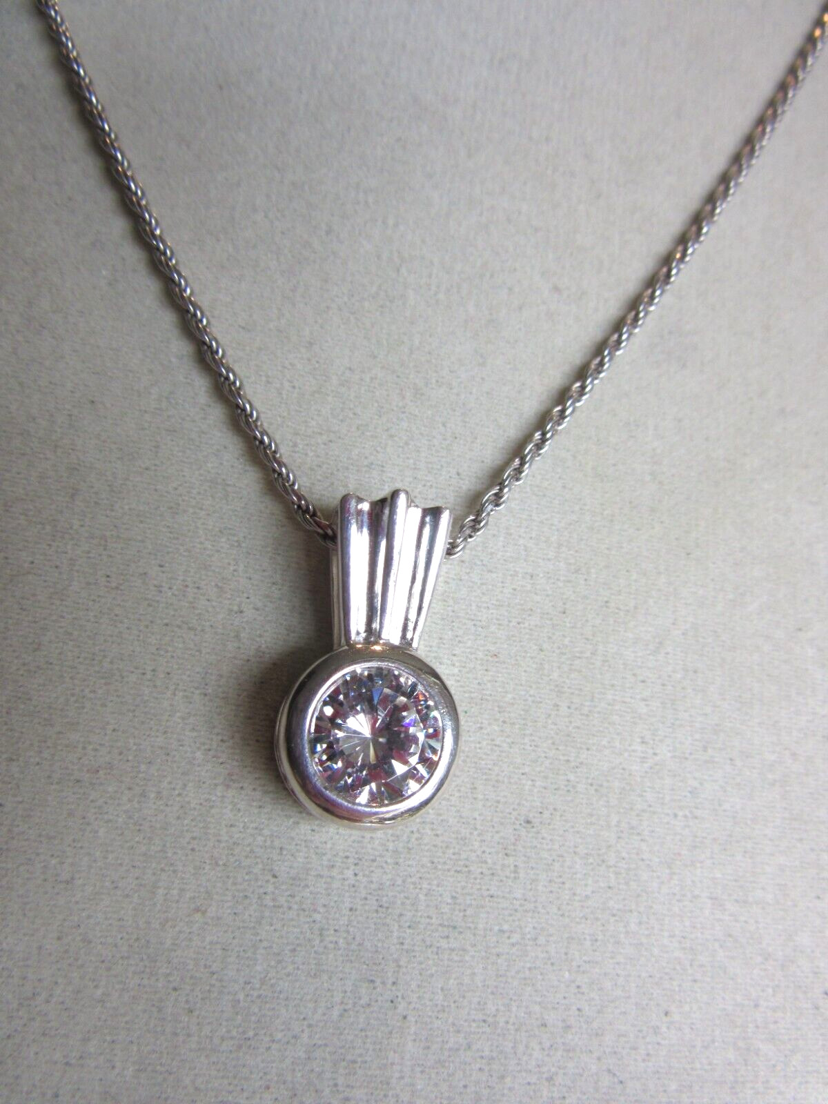 925 silver lab created CZ pendant on an 18″ long 925 Italy silver rope chain