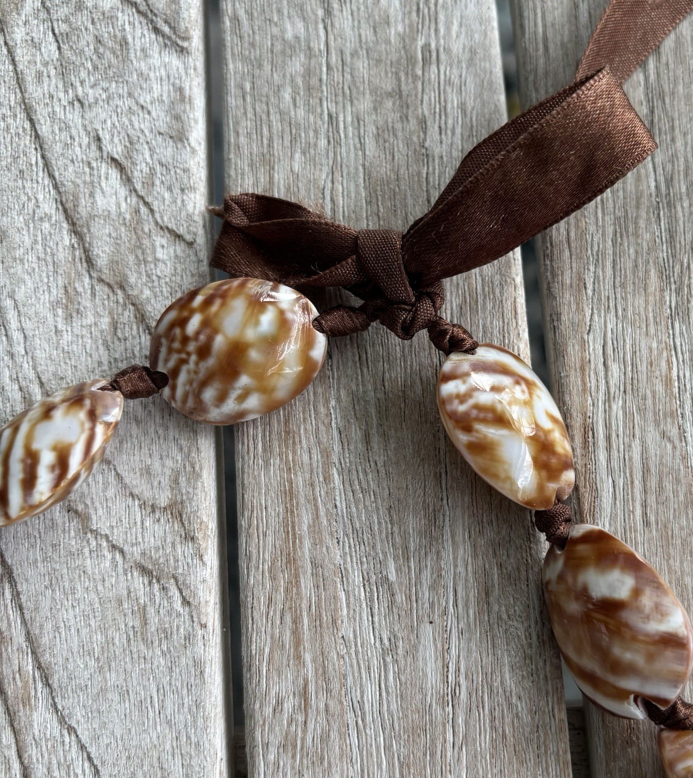 Brown White Natural Shell Beaded Necklace Beach Sea Cord Chain Adjustable Tie