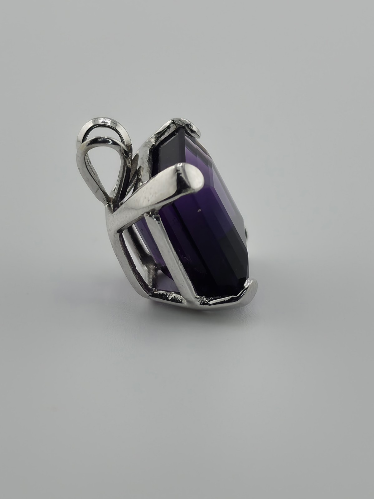 14K SOLID White Gold, Large Amethyst, Emerald Cut, Square 12x11mm Pendant