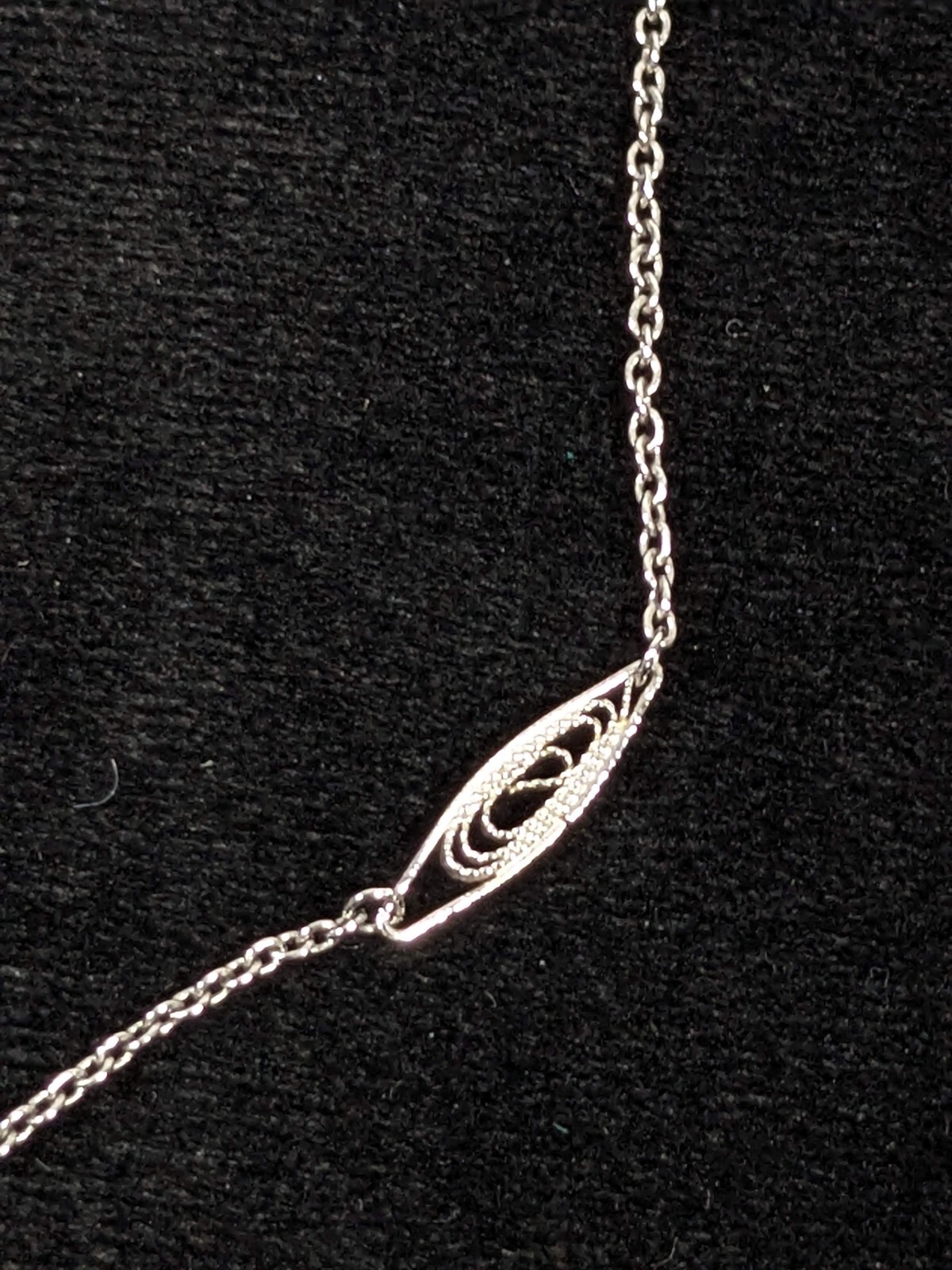 Vintage Napier Silver Tone Open Work Oval Station Chain Choker Necklace 15 in