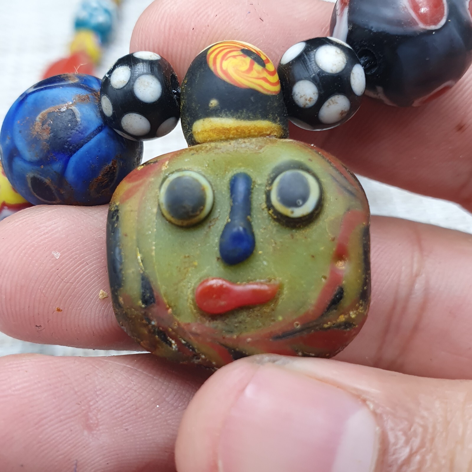 Vintage Venetian Style Mix Glass With Old Face Glass Pendant Necklace
