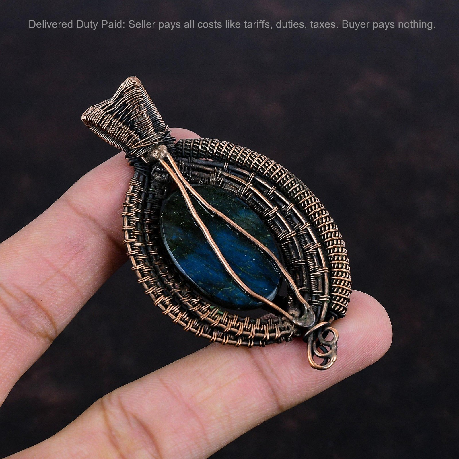 Labradorite Stone Copper Sister Wire Wrapped Birthday Third Eye Chakra Pendant