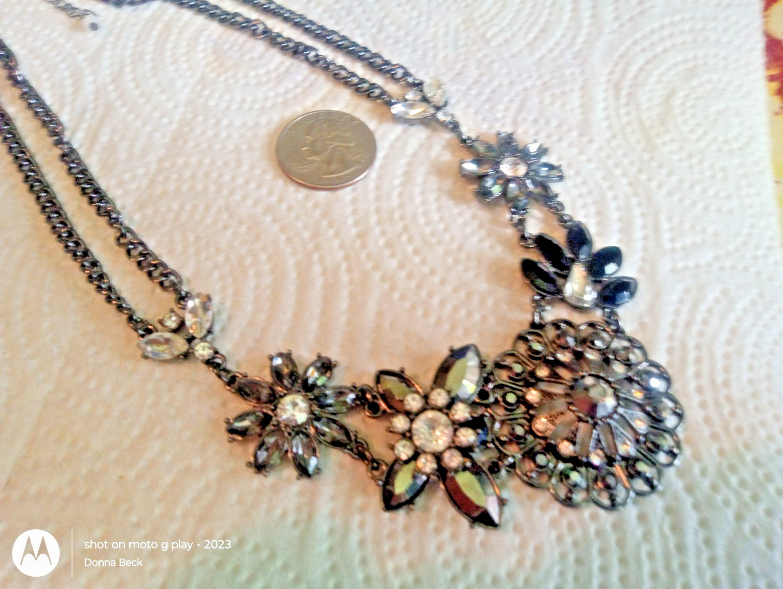 Very Beautiful Flower Statement necklace Rhinestones 17-20 inch Costume Jewelry