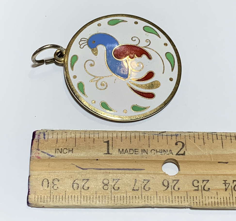 3 Various Enamel Pendants (Heart, Vase, Distelfink Bird) No Chains