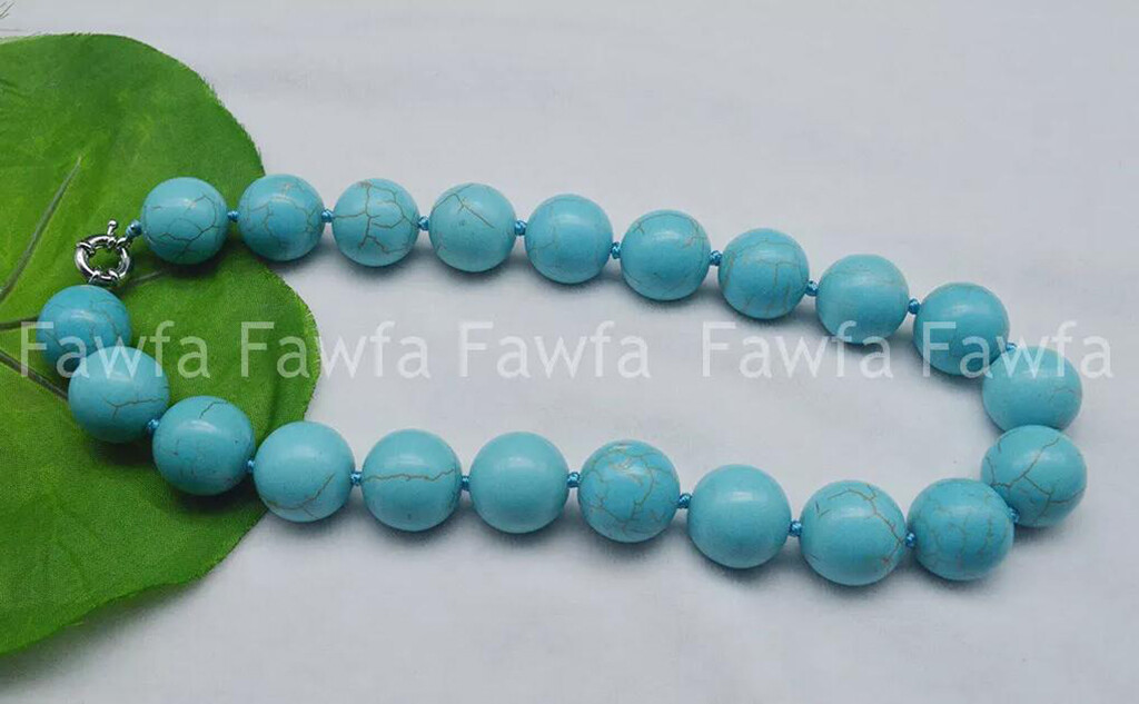 Huge 20mm Genuine Natural Blue Turquoise Round Gemstone Beads Necklace 14-36”