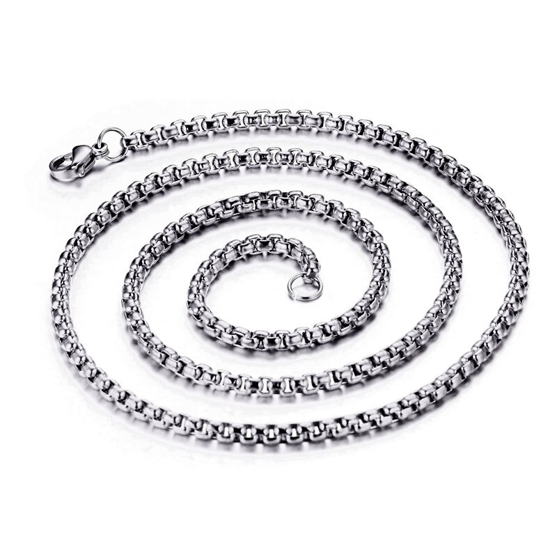 Round Box Chain Stainless Steel Necklace Silver Men Women 16″-32″ Deziloo