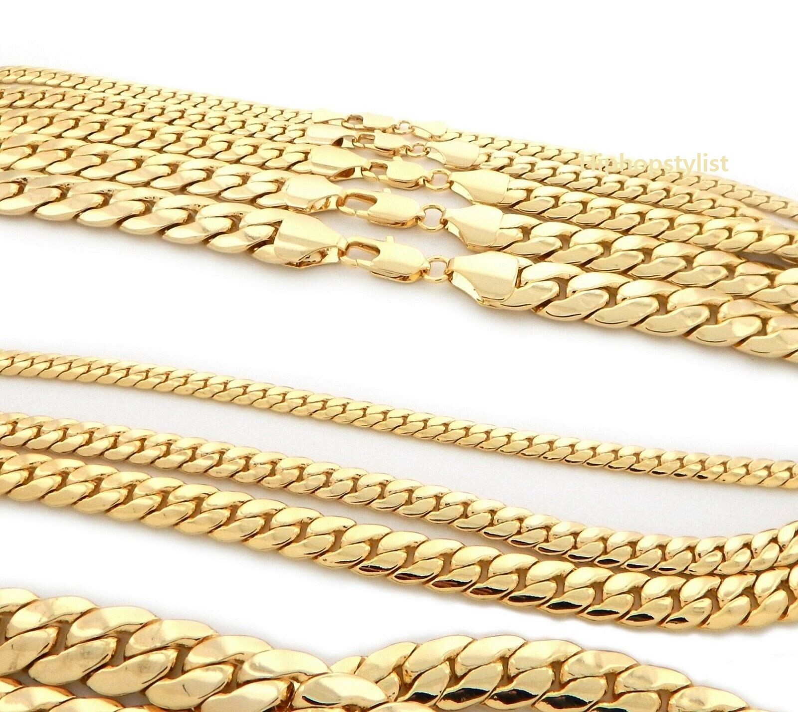 Miami Cuban link Chain Bracelet 5mm 12mm 8″ 20″ 22″ 24″ 26″ 30″ 14k Gold Plated