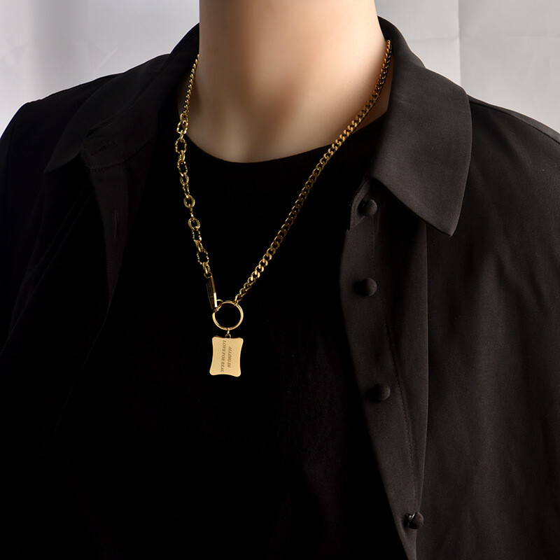 Woman 18K Gold Plated Stainless Steel Love Charm Sweater Chain Rolo Necklace