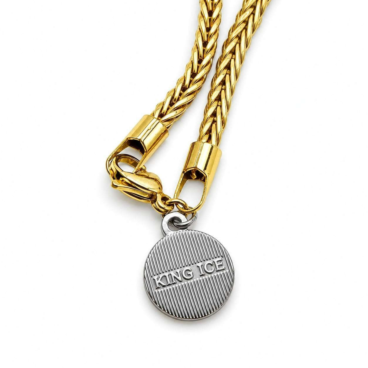 Authentic King Ice 4mm Franco Chain 26″ Gold Tone Lion Tag Hip Hop Necklace VTG