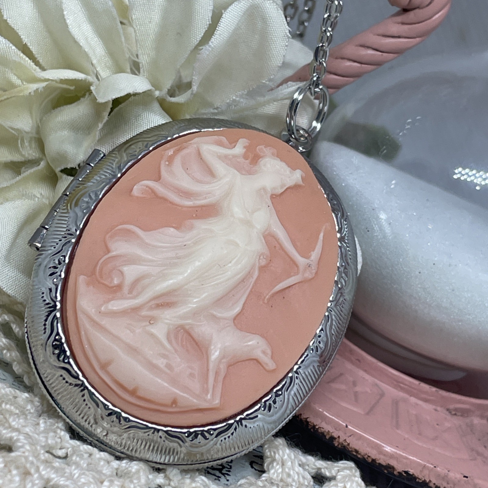 Peach Silver Anniversary gift birthday Aphrodite Roman ARTEMIS Locket Necklace