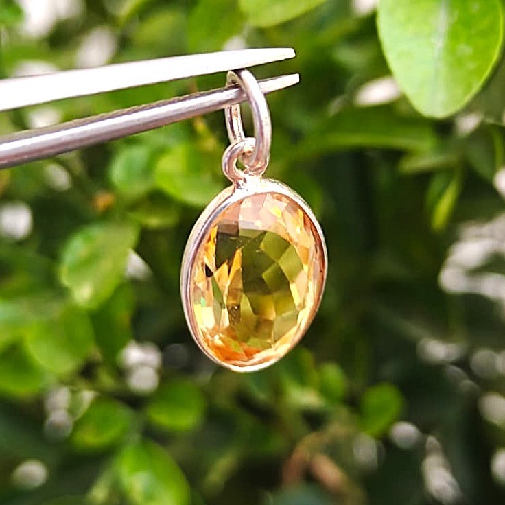 Natural Oval Citrine Gemstone Handmade 925 Sterling Silver Charms Pendant Gift