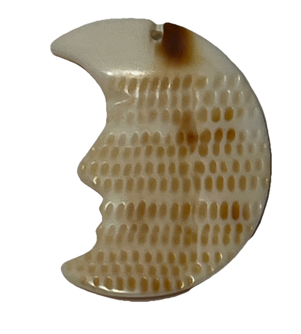 Carved Conch Shell Man In Crescent Moon Pendant