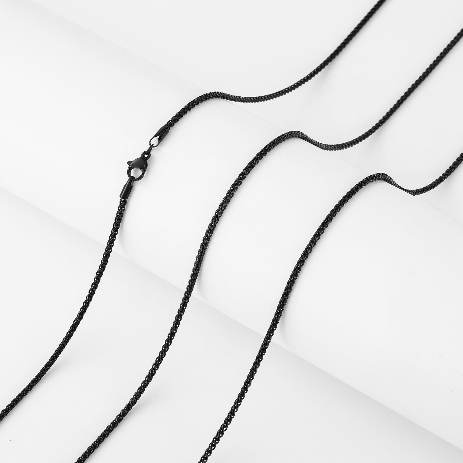 Black Chain Necklace for Men, 2.2mm Mens Necklace Chain, Stainless Steel Whea…