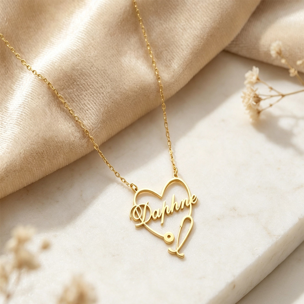 Custom Nurse Necklace with Heart Stethoscope Medical Student Graduation Gift