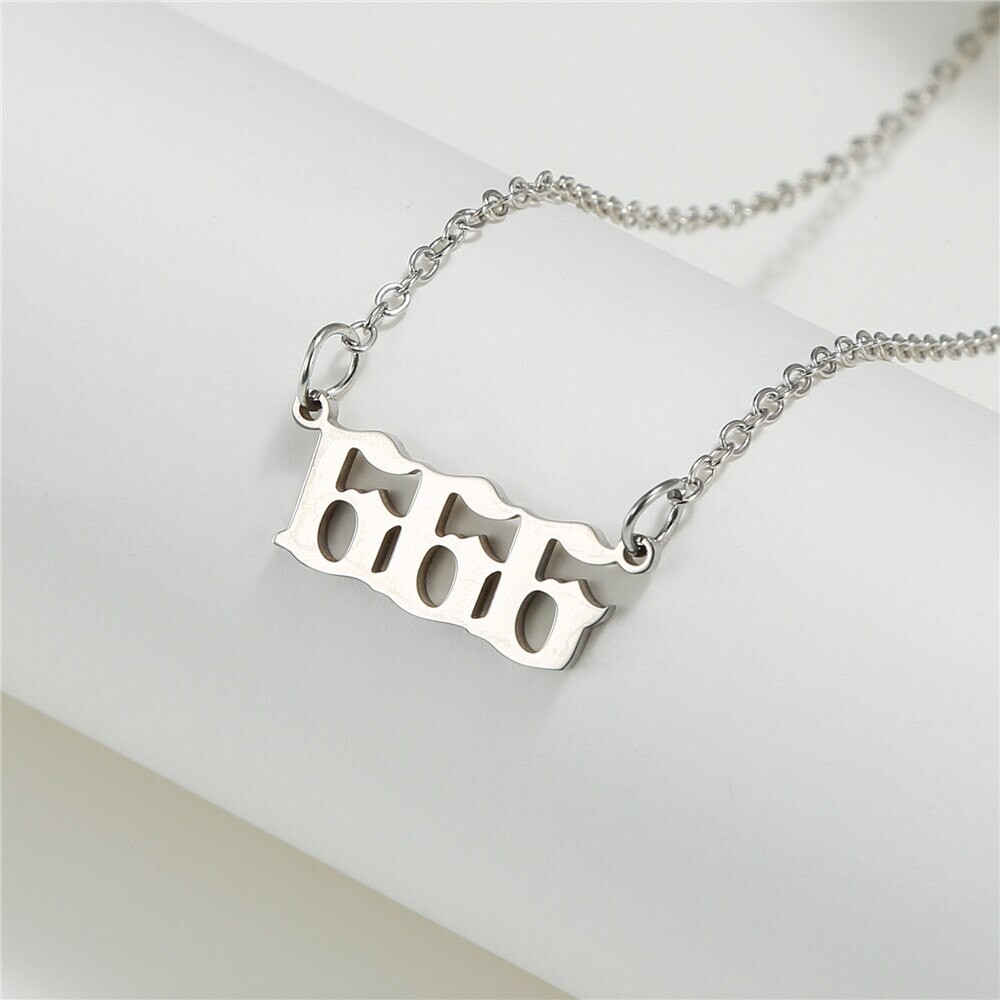 Silver 666 Angel Number Necklace, Jewelry Charms Minimalist Stainless Steel