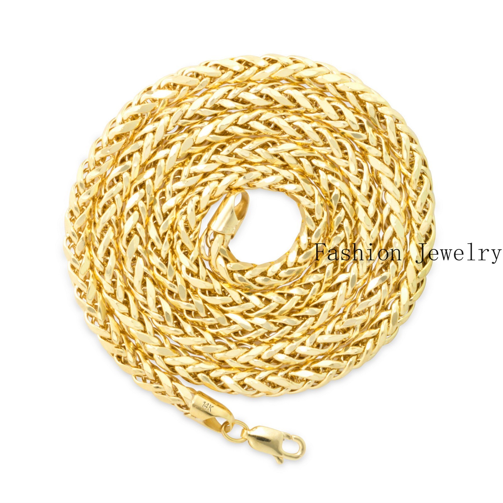 14K Yellow Gold 4mm Franco Wheat Foxtail Palm Link Chain Mens Necklace 16″- 30″