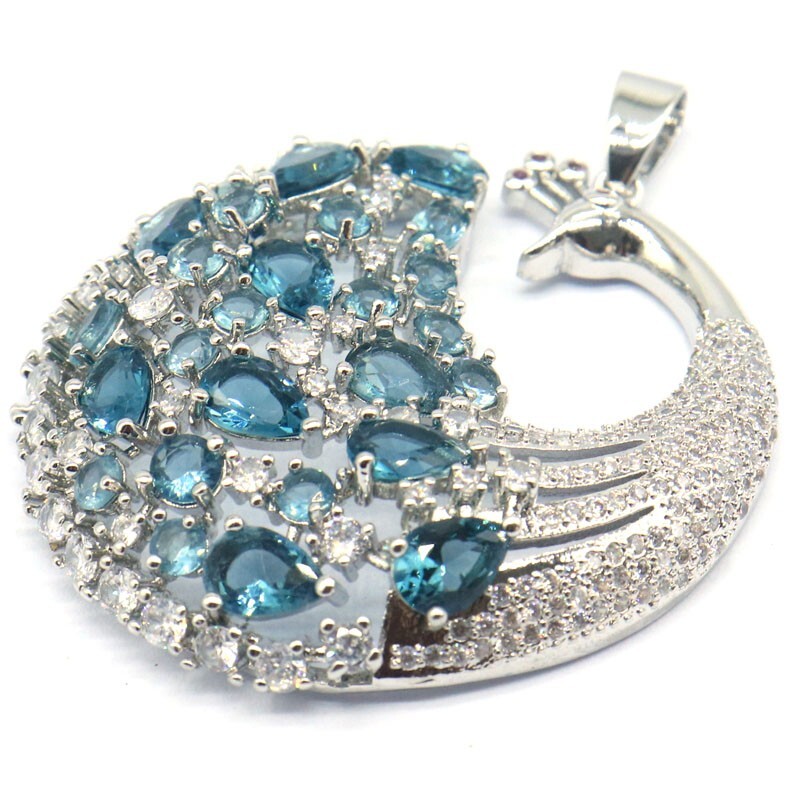 Multi Color Peacock Big Tourmaline Citrine Blue Topaz Kunzite CZ Silver Pendant
