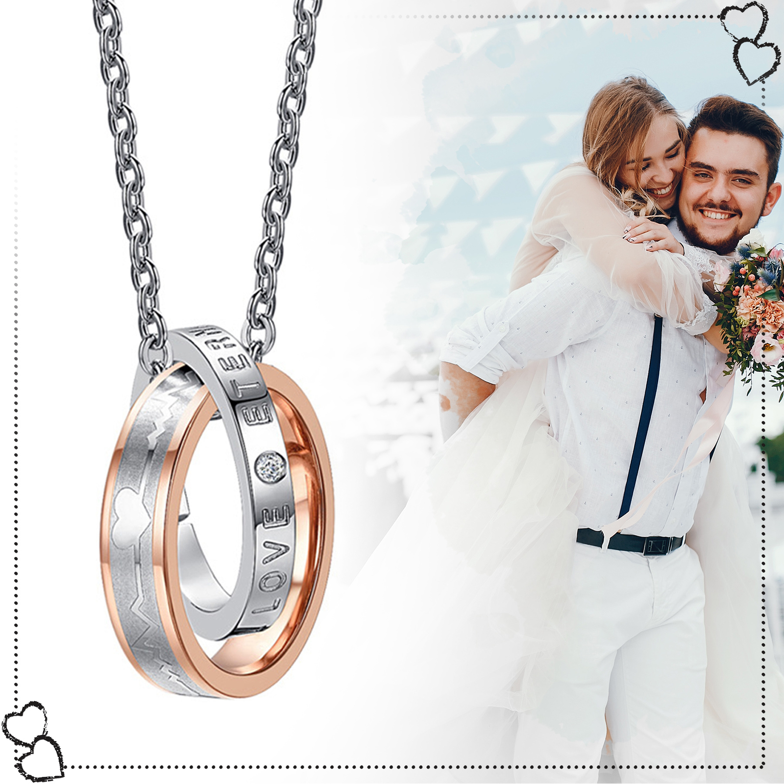 2pc Couples Eternal Love Interlocking Ring Pendant Necklace Valentine’s Day Gift