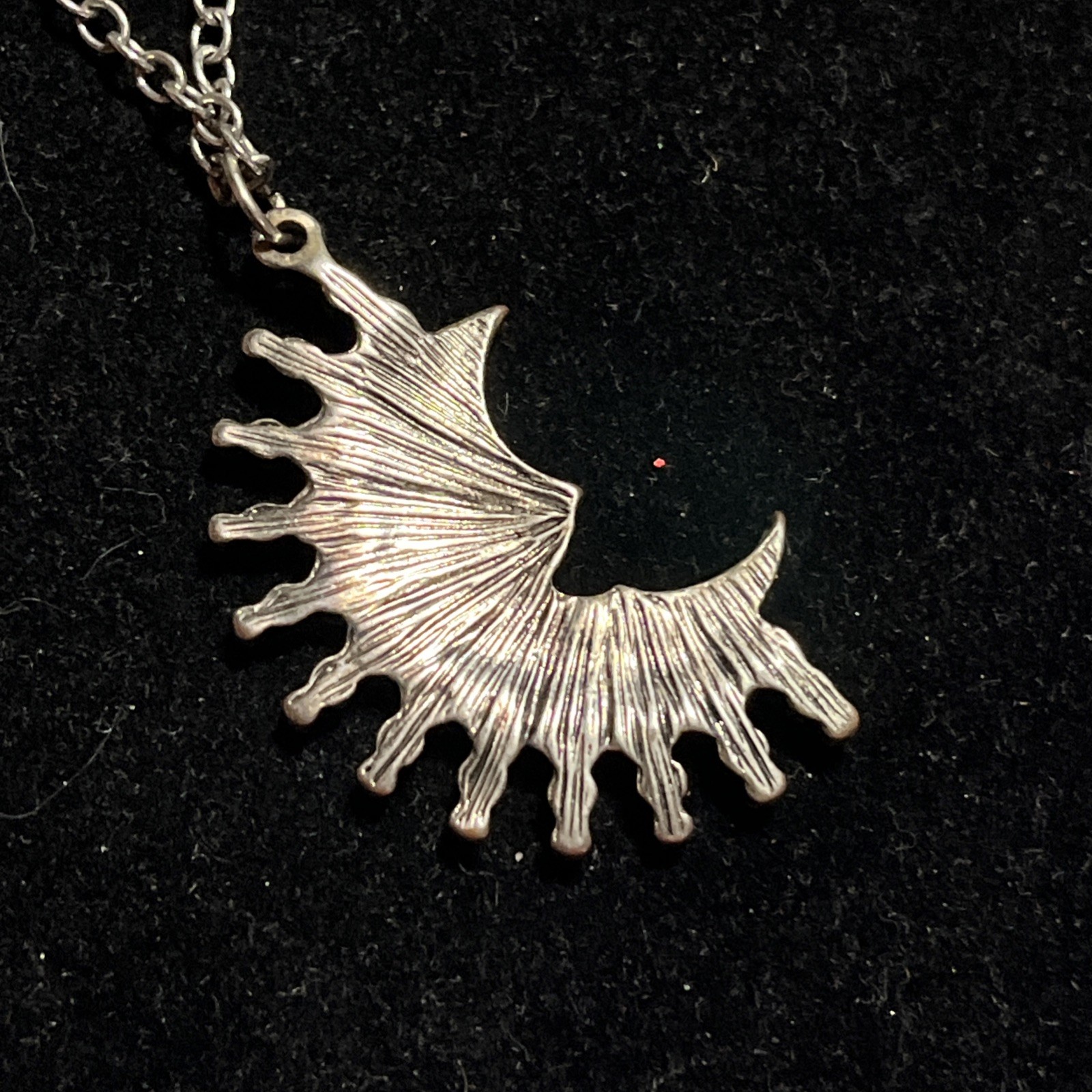 Silver Tone Half Moon Face Celestial Pendant Necklace 22”