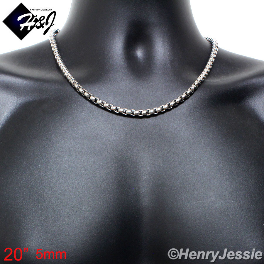 16-40″MEN Stainless Steel 2mm/3mm/4mm/5mm/7mm Silver Smooth Box Chain Necklace