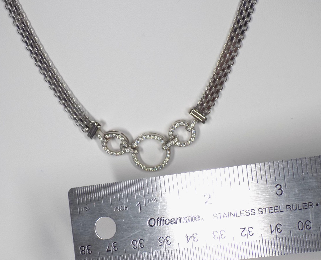 Cubic Zirconia Necklace 925 Sterling Silver Mesh White Colorless Circle Pendant