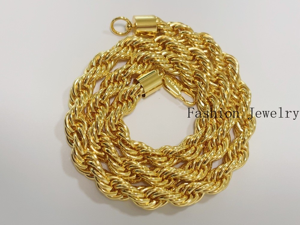 18K Yellow Gold Diamond Cut Rope Chain 10mm NecKlace Mens Womens 24″