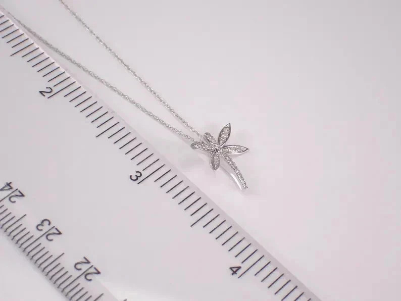 14k White Gold Plated 1.00Ct Round Simulated Diamond Dragonfly Pendant Necklace