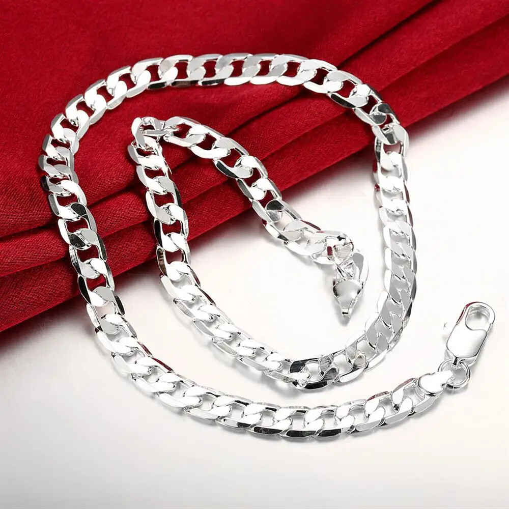 925 Sterling Silver 8mm Width 16~ 24 Inch Cuban Bend Chain Men’s Necklace –